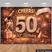 2D Rose Gold 50th Birthday Backdrop Shiny Diamond Number 50 Photography Banner 47.2x31.5inch/120*80cm