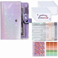 Soft Leather A6 Budget Binder Wallet Budgeting 6 Hole Binder Pockets Cash Envelope Binder with 12pcs Zipper Envelopes violetinė