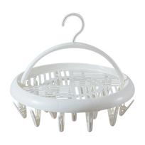 Round Drying Rack Clothes Hanger Plastic Round Laundry Hanger with Clips for Socks Underwear White balta