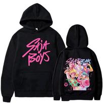 KPop Demon Hunters Saja Boys Movie Hoodies Men's Women Fleece Casual Oversized Sweatshirt Fashion Hip Hop Long Sleeve Pullovers XS juoda