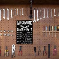 Metalinis plakatas Automobilių mechaniko ženklas Garažo sienos meno dekoras brown