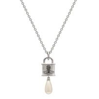 Vivienne Westwood Celestia Saturn Lock Design Faux Pearl Pendant Necklace Women necklace Silver Brass 630203IQ-02P103 Basic Packaging-Dust Bag+Box