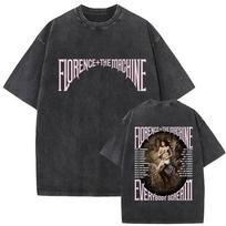 Vintage Washed Florence  The Machine Everybody Scream Tour  Graphic TShirts Men Women Fashion Cotton Short Sleeve TShirt S