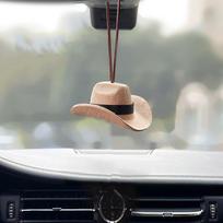 Cute Cowboy Hat Car Ornament – Fabric Pendant Decor for Women & Men, Fun Road Trip Automotive Interior Accessory smėlis
