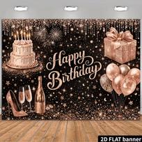 2D Black Glitter Rose Gold Birthday Party Backdrop, High Heels & Balloon Photo Booth Background 47.2x31.5inch/120*80cm