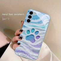 Pastel Glitter Cat Paw Fashion Phone Cases Carcasa Glass Phone Case  Fundas for Samsung Galaxy S26 S25 S24 S23 S22 FE Ultra Plus For Galaxy S26