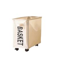 Foldable Design Wheeled Clothes Basket Wheeled Trolley Small Size Portable Laundry Basket Waterproof Material Under Table smėlis