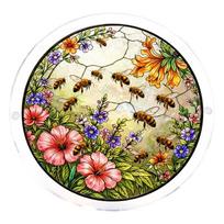 2D Acrylic Puzzle Suncatcher Window Hanging Ornament Floral and Bee Design Decorative Round Shape Window Accessory One Size