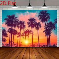 2D California Vibe Sunset Backdrop, Palm Tree Silhouette Background for Tropical Events 47.2x31.5inch/120*80cm