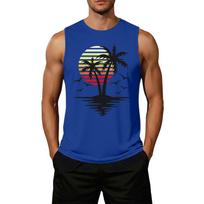 Men's Loose Fit Casual Sleeveless Tank Top Palm Tree Graphic Print Summer Beachwear Muscle Shirt L mėlyna