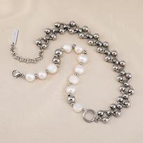 Trendy Titanium Steel Choker Necklace With Exquisite Baroque Pearl Detail For Fashion Forward Women