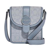 COACH crossbody bag N/S 15 Simple and iconic jacquard with exquisite pebbled leather shoulder small size for women silver with marble blue denim mėlyna