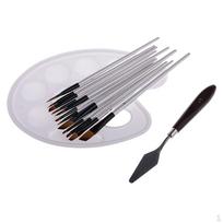 12 Pieces Art Acrylic Oil Artist Paint Brushes With and Color Mixing Cutter