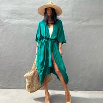 Moteriškas paplūdimio apdangalas Kimono, vasarinis maudymosi kostiumėlis-pelerina, vientisa bohemiška tunika, suknelės, maudymosi kostiumėliai, megztinis, skara One Size melsvai žalia