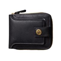 Men Short Wallet Zip Closure Slim Card Holder Wallet Faux Leather Minimalist Bifold Wallet for Cards Cash Coins juoda