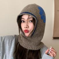 Wool Flower Balaclava Hat Neck Guard Knitted Pullover Hat Casual Ear Protection Hat  Outdoor pilka