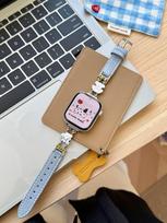 Denim Leather Strap for Apple Watch Series 11/10/9/8/Ultra/SE – Small Dog Metal Link Design 46 (Series 10/11) šviesiai mėlyna spalva