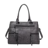 Women'S Large Capacity Vintage PU Leather Tote Bag Ladies Multi-Pocket Shoulder Handbag 2026 Summer Casual Work Crossbody Bag pilka spalva