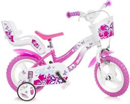 Vaikiškas dviratukas su papildomais ratukais, miesto Dino Bikes Flappy, balta sp./rožinė sp., 12"