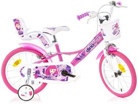 Vaikiškas dviratukas su papildomais ratukais, vaikų Dino Bikes Fairy, balta sp./rožinė sp./violetinė sp., 16"