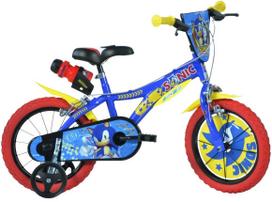 Vaikiškas dviratukas su papildomais ratukais, vaikų Dino Bikes Sonic, raudona sp./geltona sp./įvairių spalvų, 14"