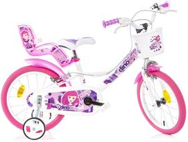 Vaikiškas dviratukas su papildomais ratukais, vaikų Dino Bikes Fairy, balta sp./rožinė sp./įvairių spalvų, 16"