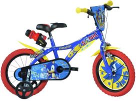 Vaikiškas dviratukas su papildomais ratukais, vaikų Dino Bikes Sonic, raudona sp./geltona sp./įvairių spalvų, 14"