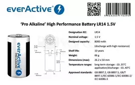 Šarminės baterijos „everActive Pro Alkaline LR14 C“ – lizdinė pakuotė – 2 vnt.