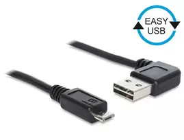 DELOCK kabelis EASY-USB 2.0 tipo A kištukinis kampu į kairę / dešinę > USB 2.0 Type Micro-B vyriškas 0,5 m
