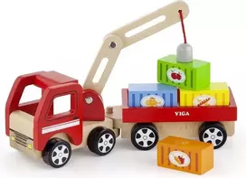 Viga Toys Medinis Kranas su Konteineriais