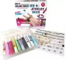 Vitražinių dažų rinkinys ICE JEWELERY, Amos, 10 spalvų po 10,5ml + 3 apyrankės + 5 žiedai
