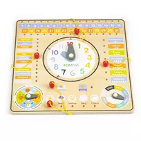 Ecotoys Medinė manipuliavimo lenta su kalendoriumi ir laikrodžiu