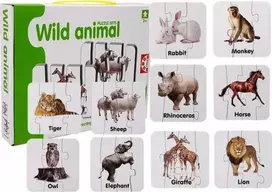 Lean Toys Edukacinė dėlionė "Laukiniai gyvūnai", anglų k., 10 derinių