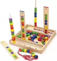 Viga medinis edinis žaidimas loginis karoliukai 104 Montessori elementai