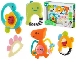 HOLA kūdikio kramtukas barškutis dinozaurai 5 vnt. rinkinys.