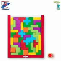 Woody 91918 Eco Wood Logical "Dėlionė" kauliukų žaidimas kaip Tetris (48vnt.) vaikams 3+ (17,5x15x1,9cm)
