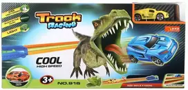 Dinozaurų lenktyninė trasa šviečianti tamsoje su mašinėlėmis