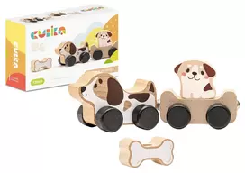 Cubika Medinis žaislas Šuniukai su ratukais