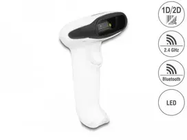 „DeLOCK“ brūkšninių kodų skaitytuvas 1D ir 2D, skirtas 2,4 GHz dažniui, „Bluetooth“ arba USB – baltas, nešiojamas brūkšninių kodų skaitytuvas, 1D/2D, CMOS, „Codabar“, kodas 128, EAN-13, EAN-8, įterptas 2 iš 5, PDF417, kodas 39, duomenų matrica, mikro QR kodas, QR kodas, 752 x 480 pikselių