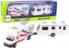 Lean Toys Kelionių automobilis su priekaba, baltas