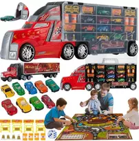 Malplay Žaislinis sunkvežimis su 10 automobilių ir stalo žaidimo kilimėliu