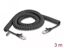 „DeLOCK“ RJ45 spiralinis kabelis, kištukas į kištuką, Cat.5e, 3 m, juodas, 3 m, Cat5e, RJ-45, RJ-45, juodas