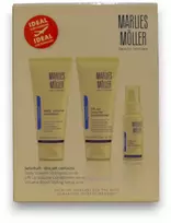 „Tobulos apimties“ rinkinys Marlies Moller: kasdienis plaukų apimties didinimo šampūnas, 100 ml + pakeliamasis plaukų kondicionierius apimčiai, 100 ml + apimties didinimo plaukų lakas formavimui, 30 ml
