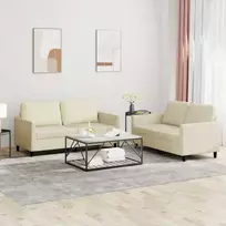 Sofa Sofos komplektas su pagalvėmis, 2 dalių, kreminis, dirbtinė oda