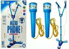 Karaoke rinkinys su dviem mikrofonais, mėlynas