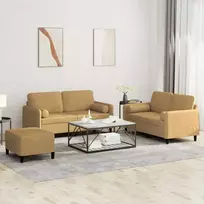 Sofa Sofos komplektas su pagalvėmis, 3 dalių, rudas, aksomas