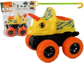 Žaislinis dinozauro automobilis Lean Toys, geltonas/oranžinis, 13x12x11,5 cm