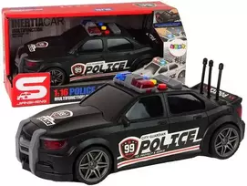 Policijos sportinis automobilis su garsais, juodas