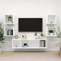 TV staliukas Televizoriaus spintelių komplektas, 5 dalių, baltas, MDP