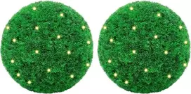 Dirbtiniai buksmedžio krūmai su LED lemputėmis 2vnt. žalia 35cm